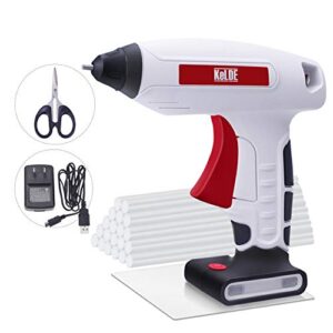 kelde cordless hot glue gun kit, 30 seconds heating time 3.7v li-ion battery rechargeable glue gun, with usb cable and plug, fine tip nozzle, includes 20pcs 0.6x0.27” hot glue sticks