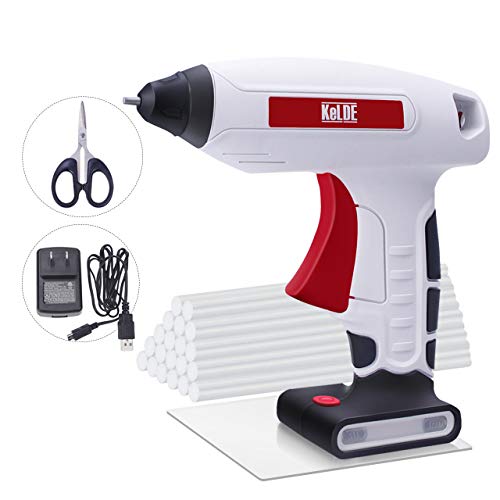 KeLDE Cordless Hot Glue Gun Kit, 30 Seconds Heating Time 3.7V Li-ion Battery Rechargeable Glue Gun, with USB Cable and Plug, Fine Tip Nozzle, Includes 20pcs 0.6x0.27” Hot Glue Sticks