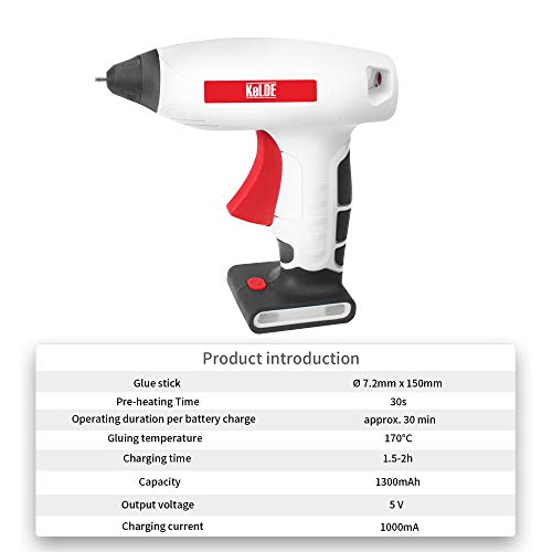 KeLDE Cordless Hot Glue Gun Kit, 30 Seconds Heating Time 3.7V Li-ion Battery Rechargeable Glue Gun, with USB Cable and Plug, Fine Tip Nozzle, Includes 20pcs 0.6x0.27” Hot Glue Sticks