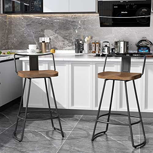 Andeworld 24" Bar Stools Set of 2 Swivel Counter Height Stools with Backrests Indurstrial Metal Bar Stools