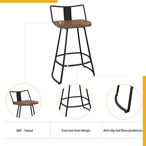 Andeworld 24" Bar Stools Set of 2 Swivel Counter Height Stools with Backrests Indurstrial Metal Bar Stools