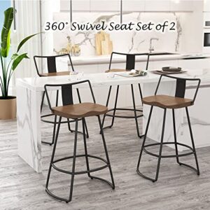 Andeworld 24" Bar Stools Set of 2 Swivel Counter Height Stools with Backrests Indurstrial Metal Bar Stools