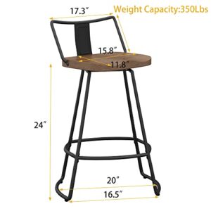 Andeworld 24" Bar Stools Set of 2 Swivel Counter Height Stools with Backrests Indurstrial Metal Bar Stools