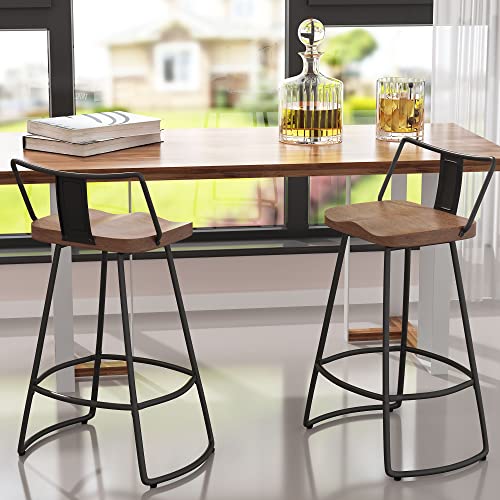 Andeworld 24" Bar Stools Set of 2 Swivel Counter Height Stools with Backrests Indurstrial Metal Bar Stools