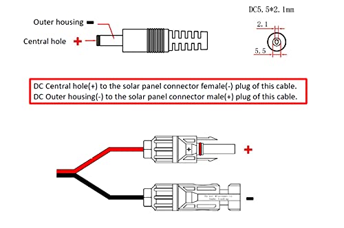 Solar Panel Connectors Compatible with MC-4 Solar Connectors to DC Extension Cable 16AWG with DC 5.5mmx2.1mm, DC3.5x1.35mm,DC5.5x2.5mm and DC8mm Adapter for Portable Power Station Solar Generators