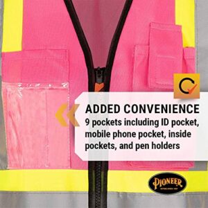 Pioneer Safety Vest for Women – 9 Pockets - Hi-Vis StarTech Reflective Tape - Class 2 ANSI - (Multiple Colors)