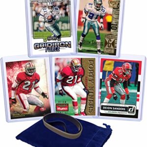 Deion Sanders Football Cards (5) Assorted Bundle - Dallas Cowboys Trading Card Gift Set