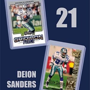 Deion Sanders Football Cards (5) Assorted Bundle - Dallas Cowboys Trading Card Gift Set