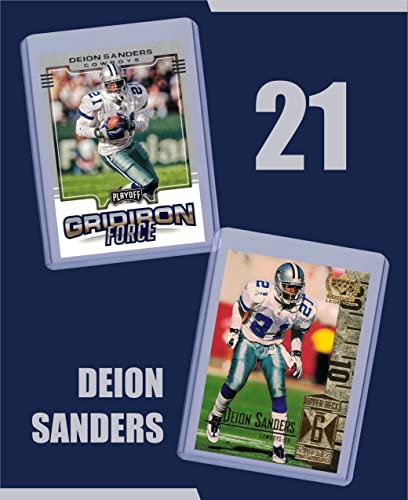 Deion Sanders Football Cards (5) Assorted Bundle - Dallas Cowboys Trading Card Gift Set