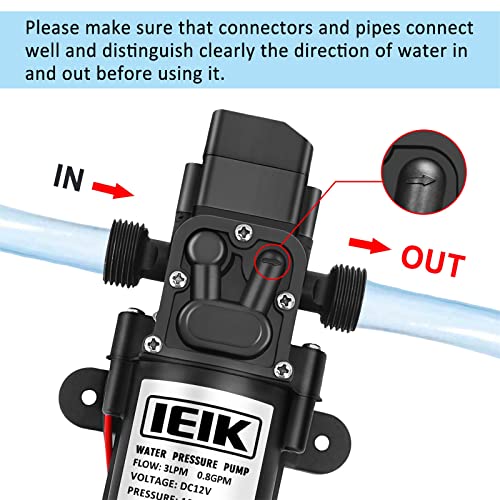 IEIK Water Pressure Diaphragm Pump DC 12V 30W Water Pressure Sprayer Pump 3LPM 0.8 GPM 100PSI 130ft Self Priming Pump for Caravan RV Boat Marine Agricultural Spraying Port