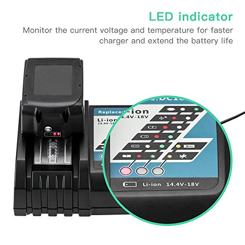 Rapid Charger Compatible with Makita 14.4V 18V Lithium-Ion Battery BL1815 BL1830 BL1840 BL1845 BL1850 BL1860 Replacement for Makita DC18RC Battery Charger