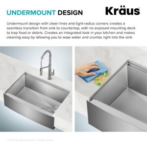 KRAUS Kore Workstation 33-inch Farmhouse Flat Apron Front 16 Gauge Single Bowl Stainless Steel Kitchen Sink with Integrated Ledge and Accessories (Pack of 5), KWF410-33