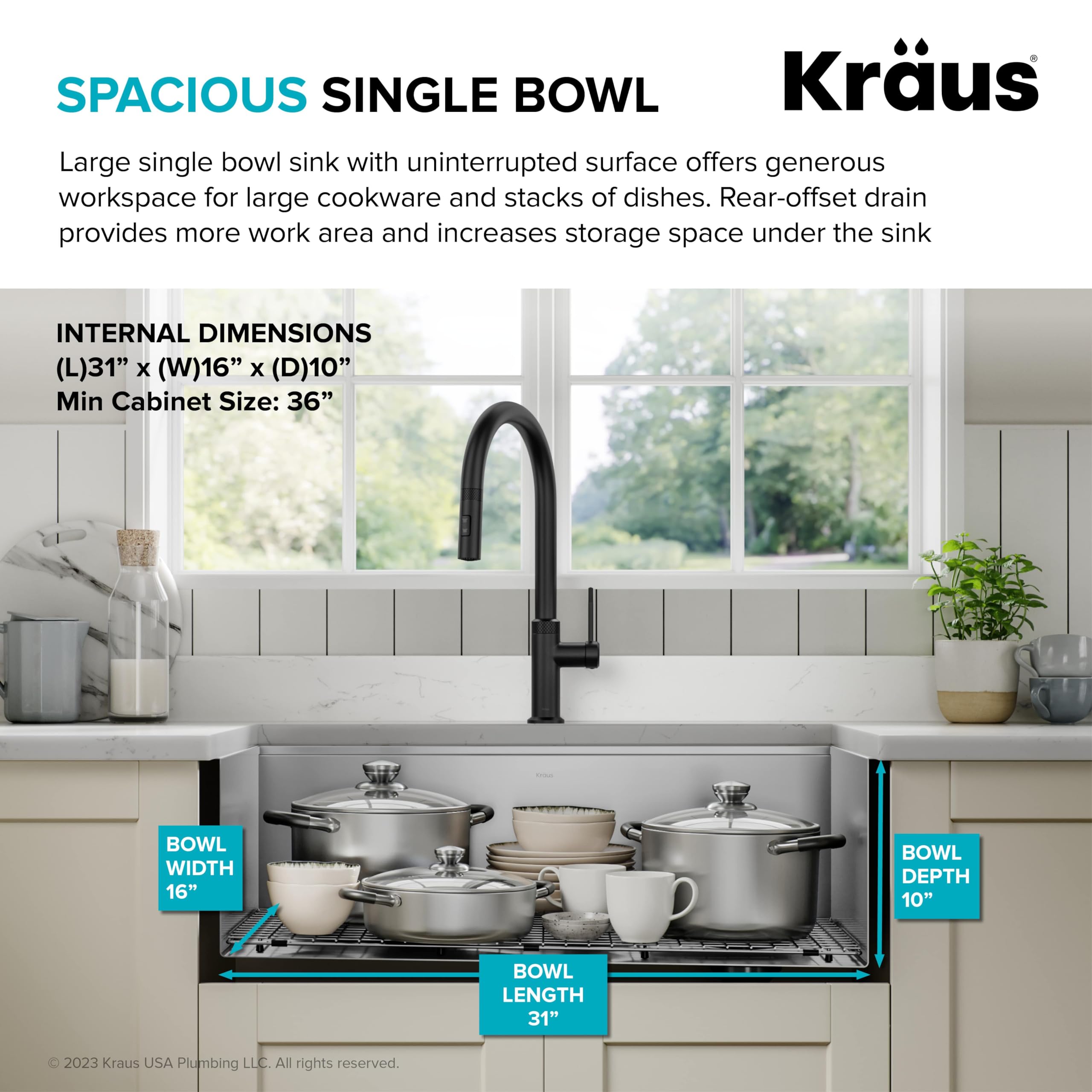 KRAUS Kore Workstation 33-inch Farmhouse Flat Apron Front 16 Gauge Single Bowl Stainless Steel Kitchen Sink with Integrated Ledge and Accessories (Pack of 5), KWF410-33