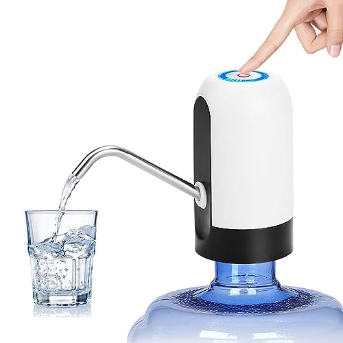 HUAPPNIO 5 Gallon Water Dispenser, Water Bottle Pump Electric Portable USB Charging for 5 Gallon Water Bottle Built-in 1200MHA Battery White