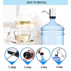 HUAPPNIO 5 Gallon Water Dispenser, Water Bottle Pump Electric Portable USB Charging for 5 Gallon Water Bottle Built-in 1200MHA Battery White