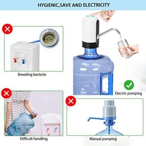 HUAPPNIO 5 Gallon Water Dispenser, Water Bottle Pump Electric Portable USB Charging for 5 Gallon Water Bottle Built-in 1200MHA Battery White