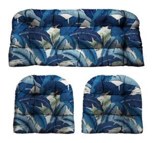 rsh décor indoor outdoor decorative 3 piece love seat settee & 2 chair wicker cushion set (standard ~ 2-19”x19” & 41”x19”, swaying palm blue escape)
