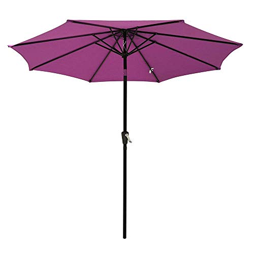 Chi Mercantile Outdoor Living Patio Market Round 9 Ft. 8-Rib Umbrella Tilt System Hand Crank Sun Shade Water and Fade Resistant (Purple)