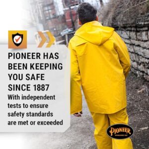 Pioneer Repel Rain Gear Safety Jacket & Bib Pants -Waterproof & Windproof PVC Work Suit for Men - 3 PC with Detachable Hood