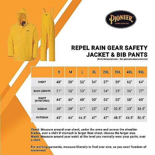 Pioneer Repel Rain Gear Safety Jacket & Bib Pants -Waterproof & Windproof PVC Work Suit for Men - 3 PC with Detachable Hood