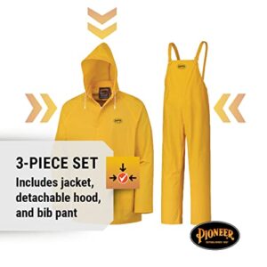 Pioneer Repel Rain Gear Safety Jacket & Bib Pants -Waterproof & Windproof PVC Work Suit for Men - 3 PC with Detachable Hood