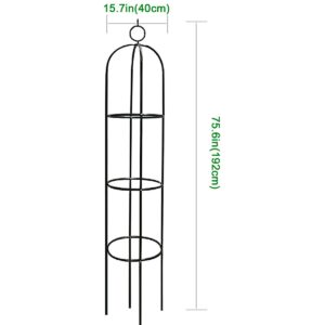 Tower Obelisk Garden Trellis 100% Metal 6.3 Feet Tall Plant Support for Climbing Vines and Flowers Stands,Black Green Lightweight Plant Tower