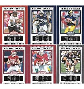 2019 Panini Contenders Season Tickets Complete Hand Collated NCAA Football Set of 100 Cards - Includes cards of NFL Superstars Alvin Kamara, Tom Brady, Aaron Rodgers, Peyton Manning, Saquon Barkley, Patrick Mahomes, Lamar Jackson and Josh Allen.