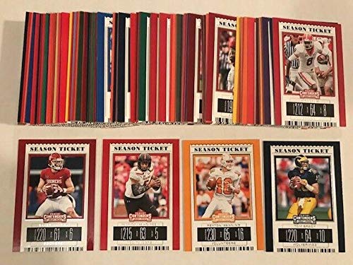 2019 Panini Contenders Season Tickets Complete Hand Collated NCAA Football Set of 100 Cards - Includes cards of NFL Superstars Alvin Kamara, Tom Brady, Aaron Rodgers, Peyton Manning, Saquon Barkley, Patrick Mahomes, Lamar Jackson and Josh Allen.