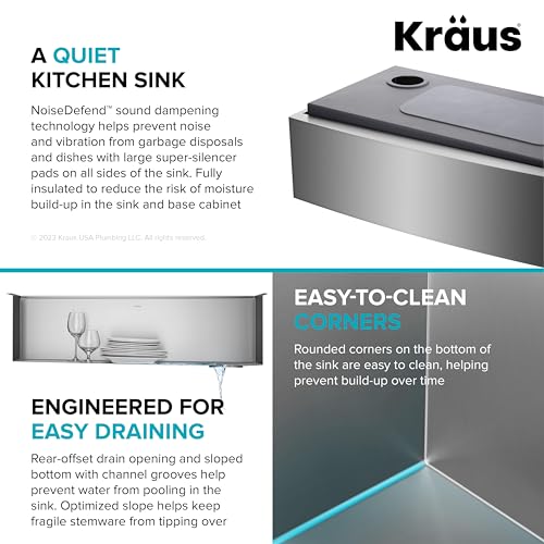 KRAUS Kore Workstation 36-inch Farmhouse Flat Apron Front 16 Gauge Single Bowl Stainless Steel Kitchen Sink with Integrated Ledge and Accessories (Pack of 5), KWF410-36