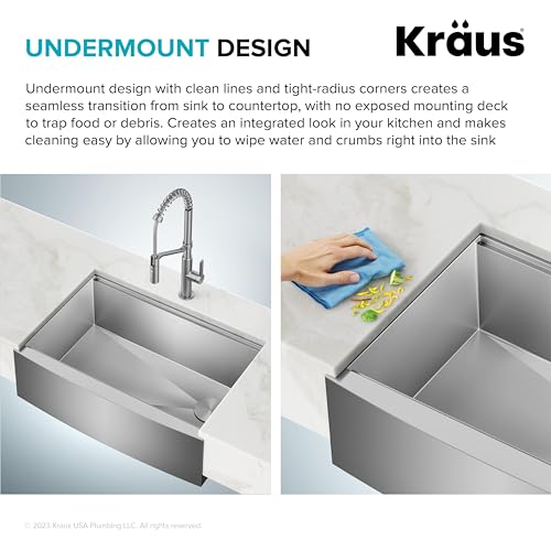 KRAUS Kore Workstation 36-inch Farmhouse Flat Apron Front 16 Gauge Single Bowl Stainless Steel Kitchen Sink with Integrated Ledge and Accessories (Pack of 5), KWF410-36