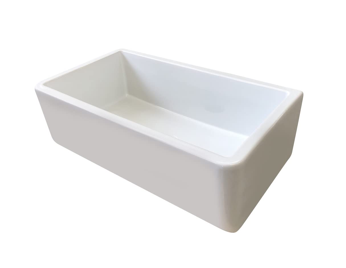 Moccoa 33" Venezia Fireclay Kitchen Sink, Reversible Single Bowl Farmhouse Sink White