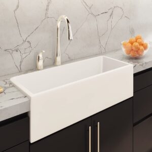 Moccoa 33" Venezia Fireclay Kitchen Sink, Reversible Single Bowl Farmhouse Sink White