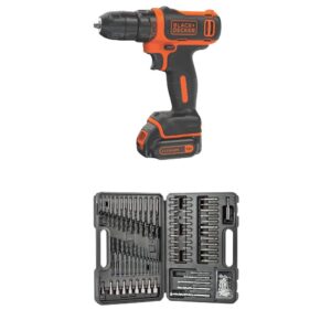 black+decker 12v max cordless drill/driver (bdcdd12c) with black+decker bda91109 combination accessory set, 109-piece