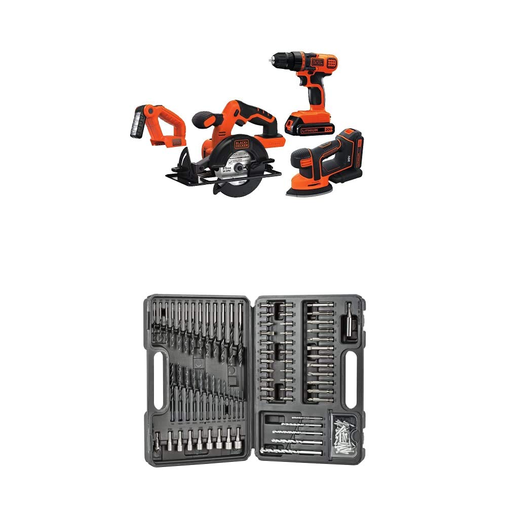 Black & Decker 20V MAX* Lithiuim Ion 4 Tool Combo Kit with BLACK+DECKER BDA91109 Combination Accessory Set, 109-Piece