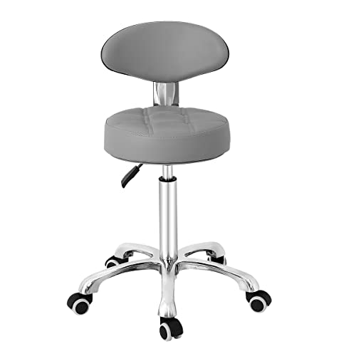 Grace & Grace Pneumatic Height Adjustable Rolling Swivel Stool with Comfortable Seat Heavy Duty Metal Base for Salon, Massage, Shop and Kitchen (Grey)