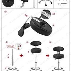 Grace & Grace Pneumatic Height Adjustable Rolling Swivel Stool with Comfortable Seat Heavy Duty Metal Base for Salon, Massage, Shop and Kitchen (Grey)