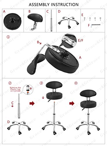 Grace & Grace Pneumatic Height Adjustable Rolling Swivel Stool with Comfortable Seat Heavy Duty Metal Base for Salon, Massage, Shop and Kitchen (Grey)