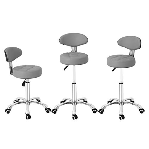 Grace & Grace Pneumatic Height Adjustable Rolling Swivel Stool with Comfortable Seat Heavy Duty Metal Base for Salon, Massage, Shop and Kitchen (Grey)