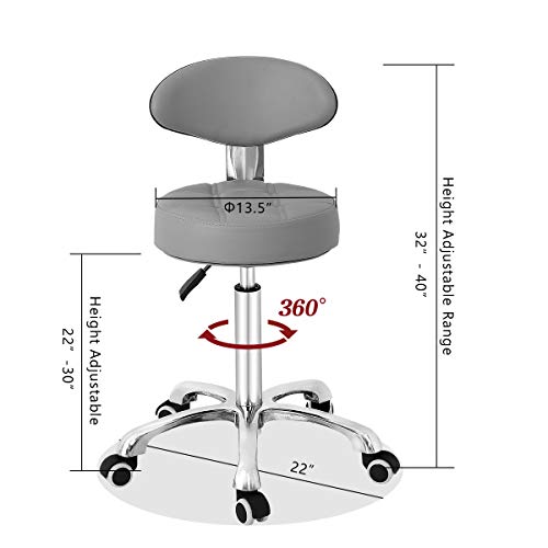 Grace & Grace Pneumatic Height Adjustable Rolling Swivel Stool with Comfortable Seat Heavy Duty Metal Base for Salon, Massage, Shop and Kitchen (Grey)