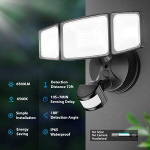 Onforu 65W LED Security Lights Motion Sensor Light Outdoor, 6500LM, 6500K, IP65 Waterproof, Flood Light Outdoor Motion Detector with Adjustable 3 Head, Hardwired Wall Light for Entryway, Yard, Garage