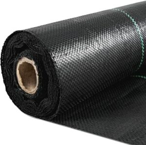 happybuy 6x300ft premium weed barrier landscape fabric heavy duty 2.4oz, woven weed control fabric, high permeability good for flower bed, geotextile fabric underlayment, driveway fabric ground cover