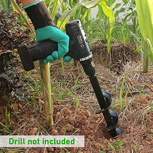 Twinkle Star Garden Auger Spiral Drill Bit 3 x 12 Inch with Garden Gloves, Plant Bulb Auger Fits for 3/8 Inch Dill