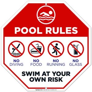pool rules sign, pool sign, 12x12 inches, rust free .040 aluminum, fade resistant, made in usa by sigo signs