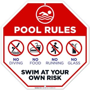 Pool Rules Sign, Pool Sign, 12x12 Inches, Rust Free .040 Aluminum, Fade Resistant, Made in USA by Sigo Signs