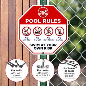 Pool Rules Sign, Pool Sign, 12x12 Inches, Rust Free .040 Aluminum, Fade Resistant, Made in USA by Sigo Signs