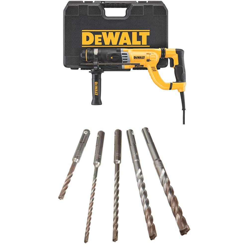 DEWALT D25263K D-Handle SDS Rotary Hammer with Shocks 1-1/8" with DEWALT DW5470 5-Piece Rock Carbide SDS Plus Hammer Bit Set