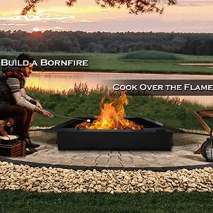 Square Fire Pit Ring/Insert, Fire Pit Liner, Outdoor Heavy Duty 2.0mm Steel, 30 Inch Inside Diameter, 36 Inch Outside Diameter, for Wood Burning Fireplace Camping and Bonfire