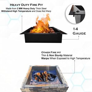 Square Fire Pit Ring/Insert, Fire Pit Liner, Outdoor Heavy Duty 2.0mm Steel, 30 Inch Inside Diameter, 36 Inch Outside Diameter, for Wood Burning Fireplace Camping and Bonfire