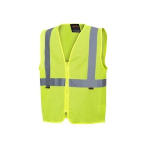 pioneer safety vest for men – hi vis reflective mesh neon, zipper closure, self-color binding for traffic, security work – orange, yellow/green