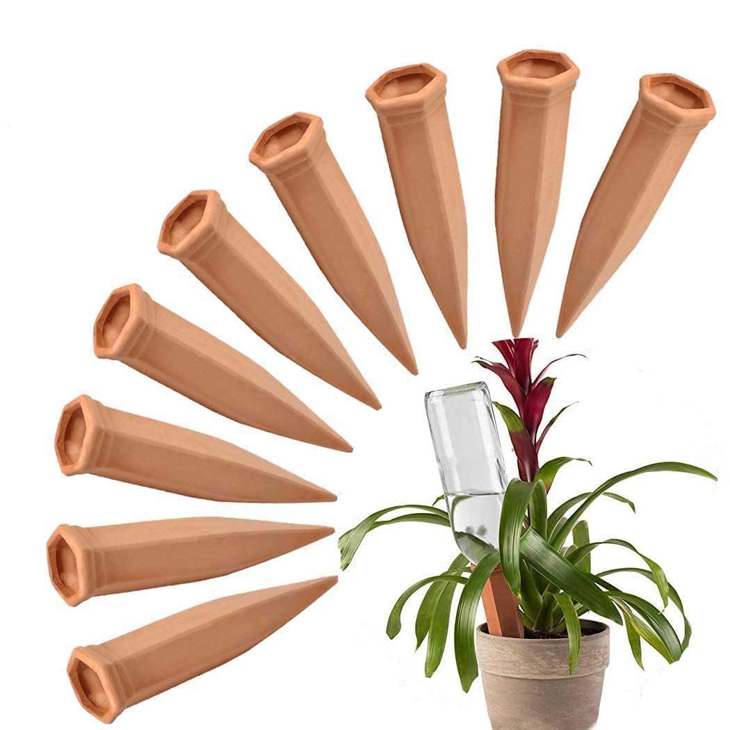 FAMILy Plant Watering Stakes 10Pcs Automatic Plant Waterers for Vacations Plant Watering Devices Terracotta Self Waterinq Spikes for Wine Bottles Great for Indoor & Outdoor Plants